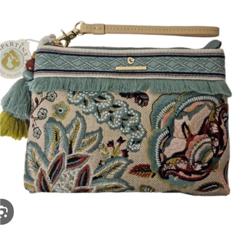 Spartina 449 Floral Embroidered wristlet Bag - Picture 3 of 8